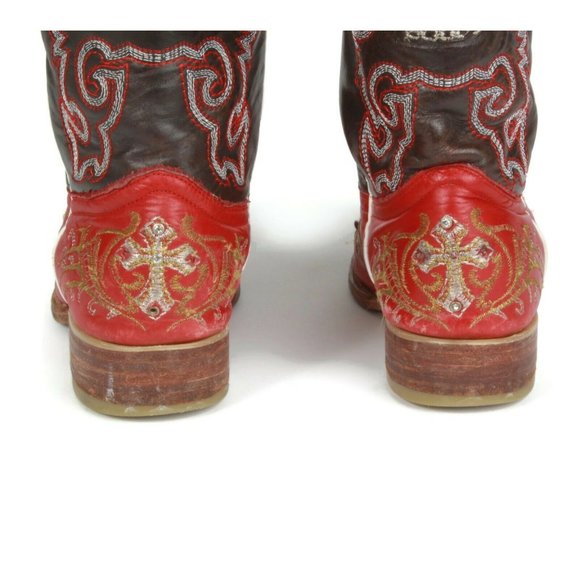 Vintage Western Boots Red Embroidery Innovation Mexico Women's size appx 6.5 / 7 - Picture 8 of 11